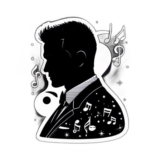 Silhuet af Justin Timberlake med musiknoter og stjerner