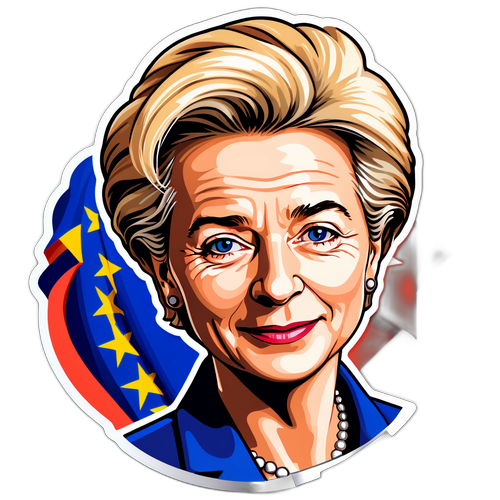 Ursula von der Leyen portréja az EU zászlóval