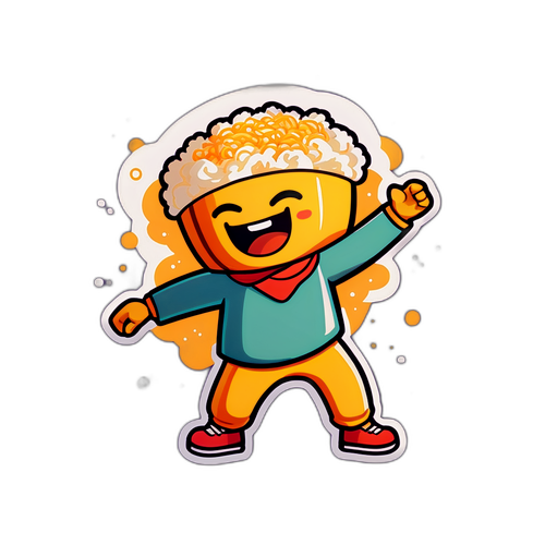 元気に踊るチーズライスキャラクターのイラスト