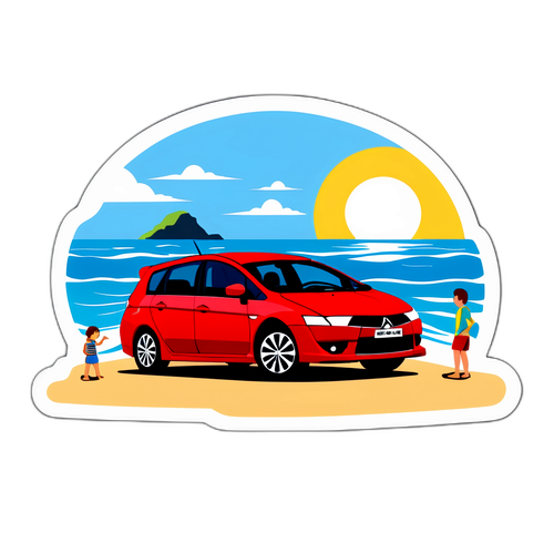 Rodina na pláži s Mitsubishi Grandis