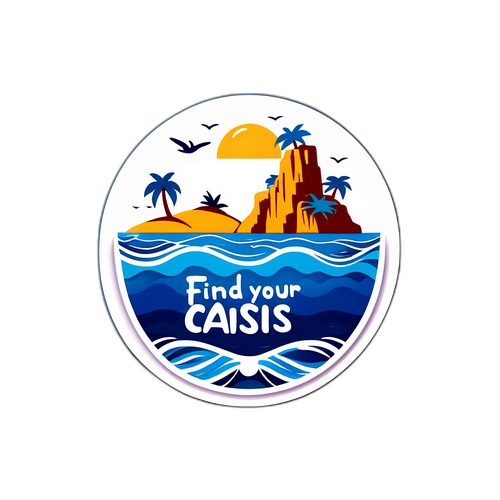 Stylizowane wybrzeże Malty z nogami w wodzie i napisem "Znajdź swoją oazę."