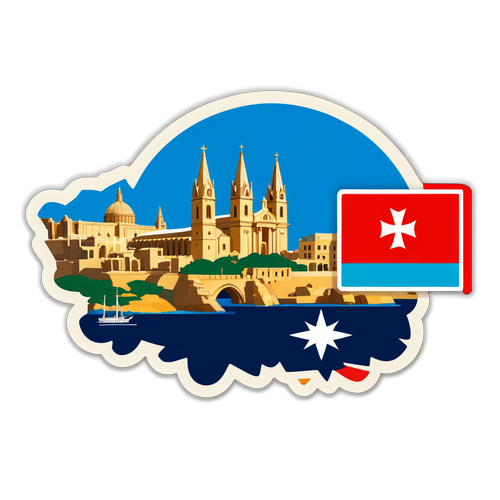 Adesivo de Malta com a bandeira e ícones famosos