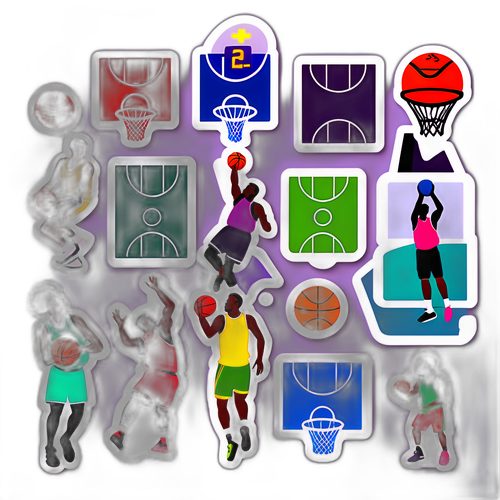 バスケットボールコートと選手のダイナミックステッカー