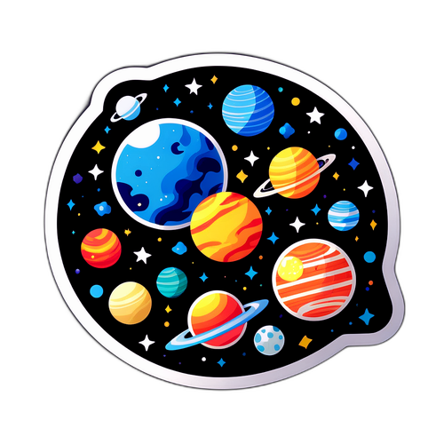 Nálepka s designem planet a hvězd ve vesmíru