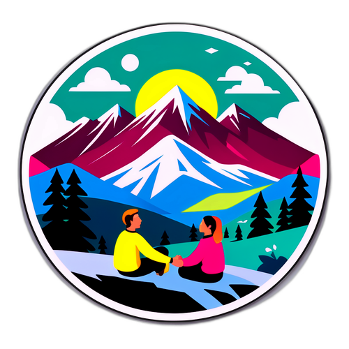 Ілюстрація Кременчука з гірськими пейзажами та молодими людьми, які відпочивають