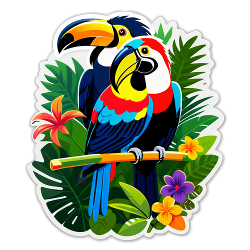 Wild Jungle Adventure with Colorful Parrots and Toucans