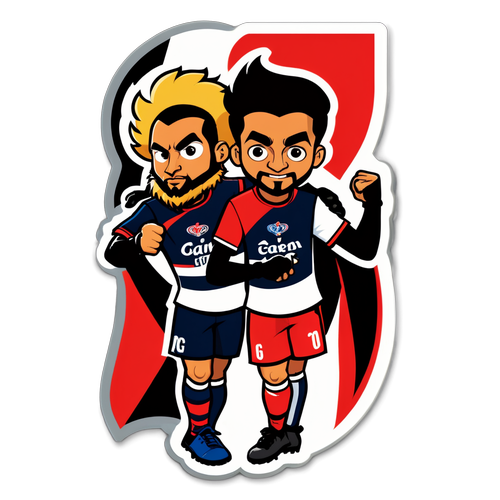 Sticker représentant le match entre Guingamp et Caen avec les mascottes des deux équipes en duel