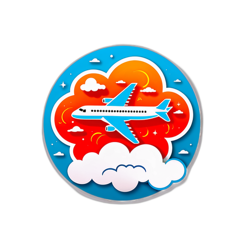 Стикер с облаками и самолетом, символизирующий «Акции», с текстом о скидке