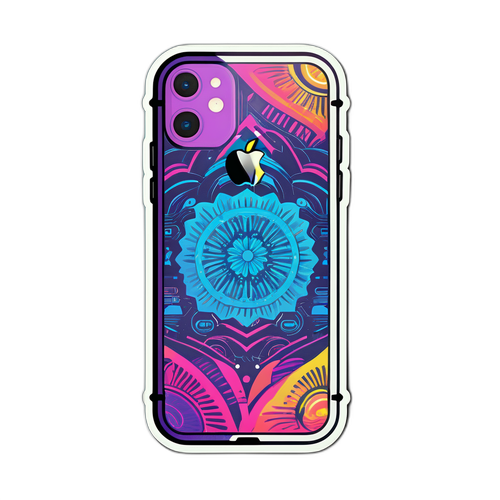 Наклейка с новым iPhone 17e в различных цветах на стильном фоне с технологическими узорами