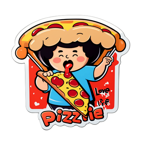 Смешная наклейка с персонажем, едущим пиццу