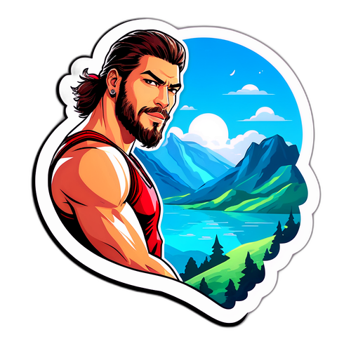 Sticker cu Can Yaman în peisaj de vis