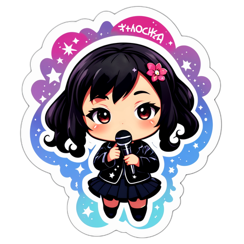 Urocza naklejka chibi Kaśki Sochackiej z mikrofonem