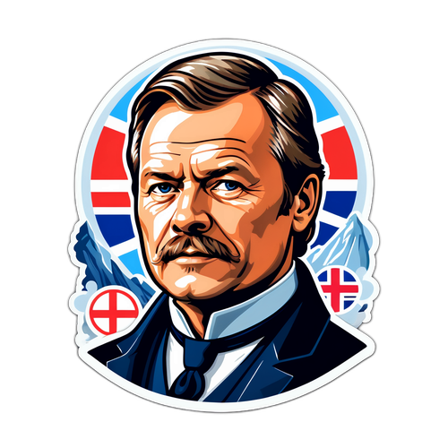 Portrett av Karl Petter Løken med norske symboler