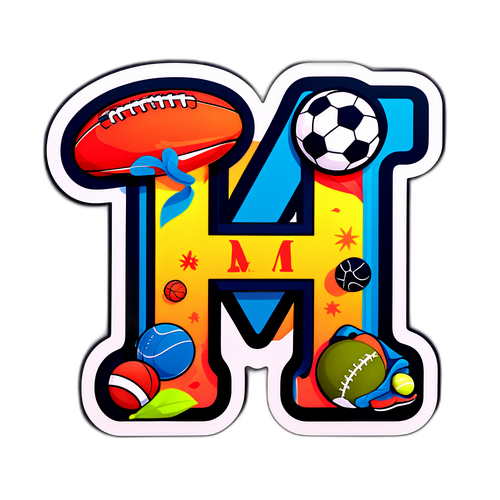 Sticker Huruf 'M' dengan Elemen Olahraga