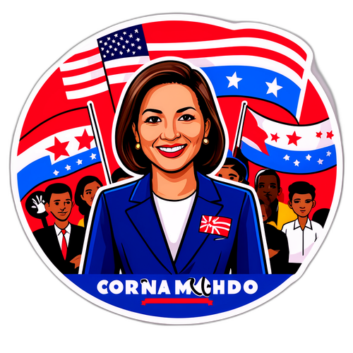 Sticker de Corina Machado en un mitin