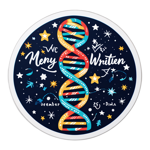 Autocolant festiv cu helix ADN și lumini de Crăciun