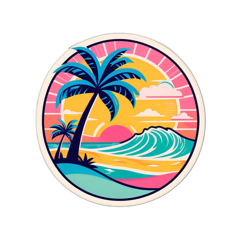 Retro Palm Trees and Waves Sticker