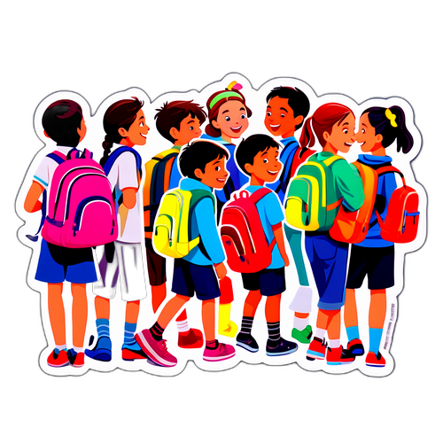 Stiker Ceria Anak-Anak dalam Antrian