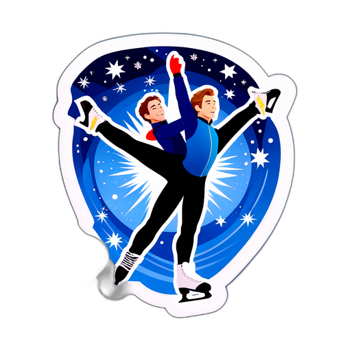 겨울 대회에서의 유명 남자 피겨 스케이팅 공연 스티커