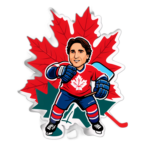 Klistermerke med Justin Trudeaus silhuett mot et lønneblad