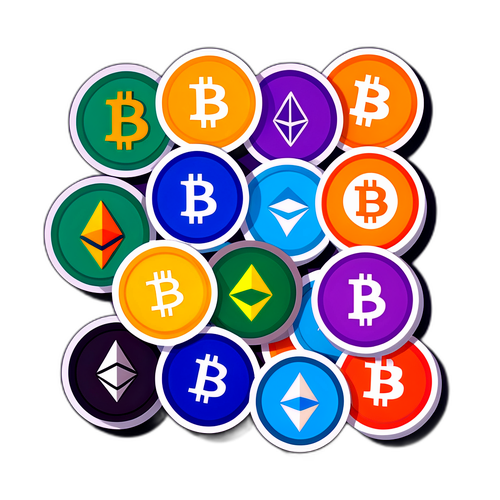 암호화폐 동전을 상징하는 흥미로운 스티커