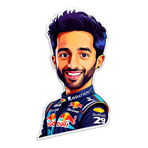 Danie Ricciardo w Akcji! Odkryj Styloizowany Znak z Kolorowym Samochodem Wyścigowym!