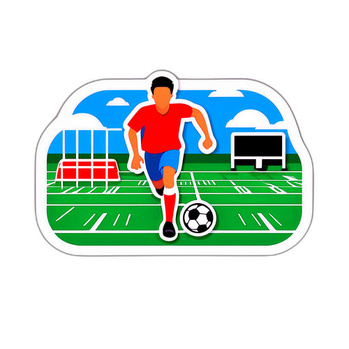 Hình ảnh sân bóng đá với cầu thủ chạy và bóng đang bay