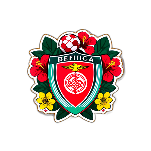 Benfica-logotyp med fotboll och hibiskusblommor