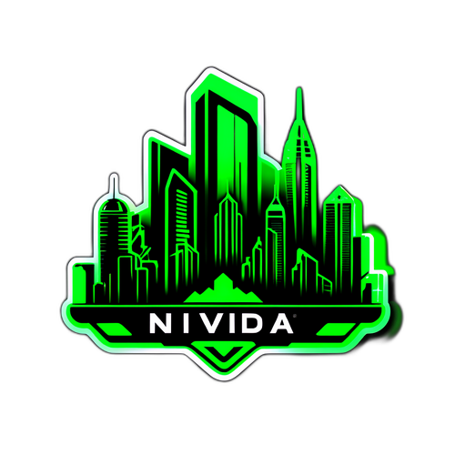 ערים עתידניות עם לוגו נווידיה לאור ניאון ירוק