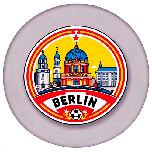 Наліпка з символами спорту та героями матчу Союзу – Берлін на фоні