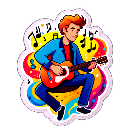 En fantasifull illustration av Anton Frondell som spelar gitarr