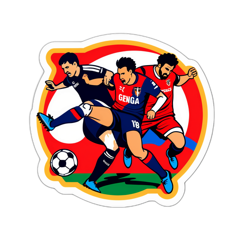 Stiker Penuh Aksi Pertandingan Bola Sepak Genoa vs Cremonese