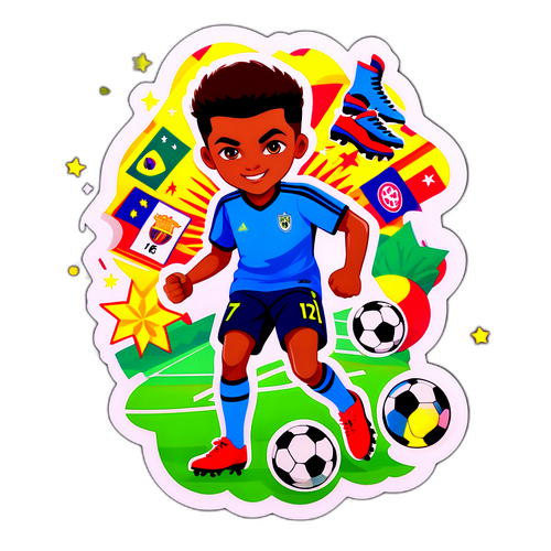 Vibrant sticker av Vitinha med fotballelementer