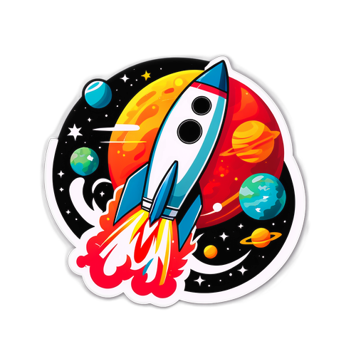 Космические технологии: стилизованный запуск ракеты с элементами IT и текстом о будущем