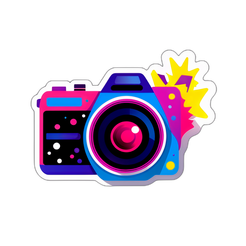 Autocollant minimaliste d'une caméra vidéo avec des effets de lumière scintillants