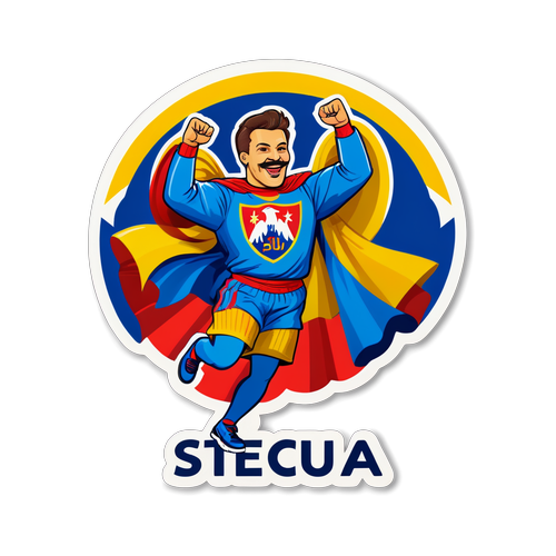 Reprezentarea cartoon a logo-ului Steaua București dansând de victorie