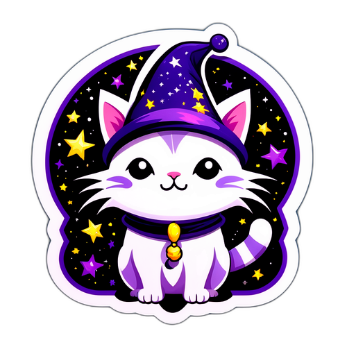 Masayahing Sticker ng Pusa na may Sombrero ng Wizard