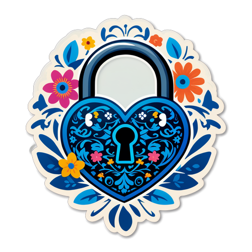Autocollant avec un cadenas ouvert entouré de motifs floraux