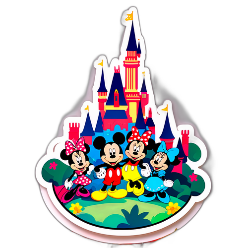 Farverig Disney klistermærke med ikoniske karakterer