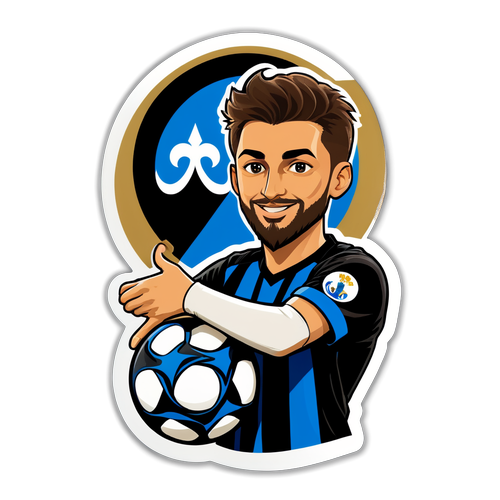 Những hình dán của Atalanta với cầu thủ cầm bóng và logo Club Brugge