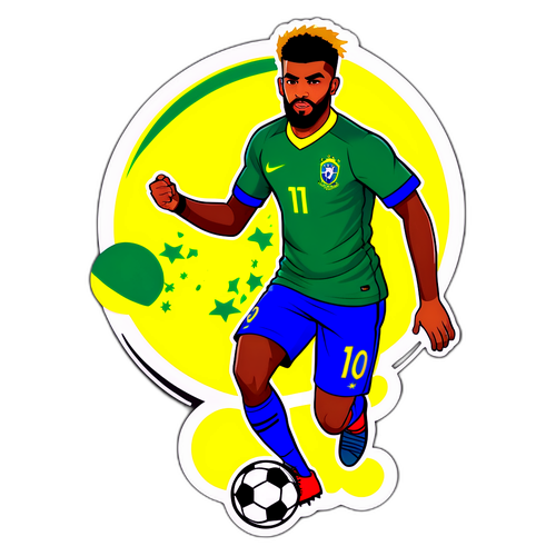 Gabriel Barbosa driblando com a bandeira do Brasil