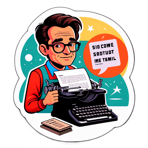 Adesivo retro di Pippo Fava con macchina da scrivere