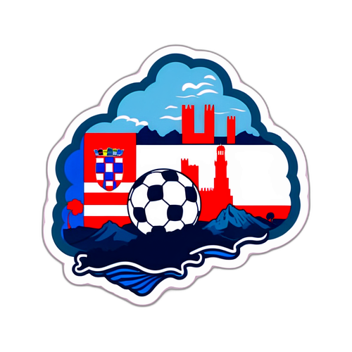 Ilustrasi Kreatif Landskap Gibraltar dengan Bendera Croatia dan Elemen Sepak Bola