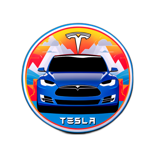 Sleek Tesla-klistremerke med futuristisk elbilbakgrunn