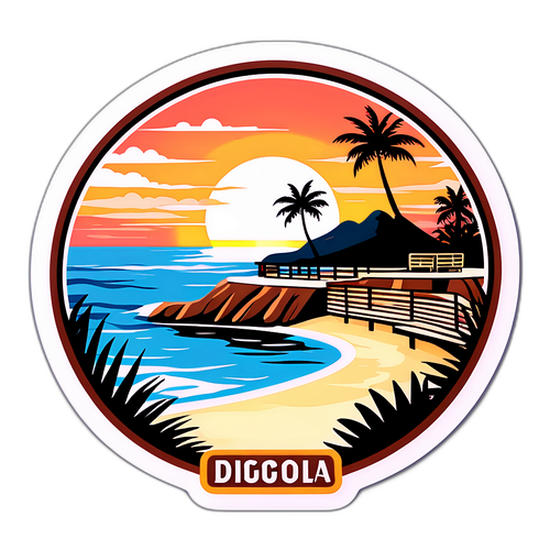 Sticker van Diego Garcia met luxe resort, zwembad en zonsondergang
