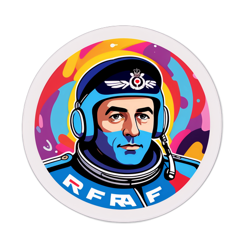Sticker van Raf met zijn logo en kleurrijke abstracte kunst