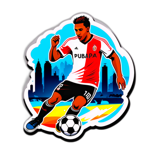 Stiker Pemain Sepak Bola di Latar Belakang Skyline Buenos Aires