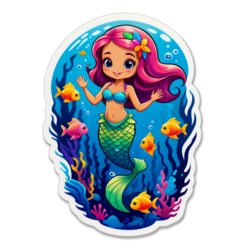 Magical Mermaid Swimming with Colorful Fish