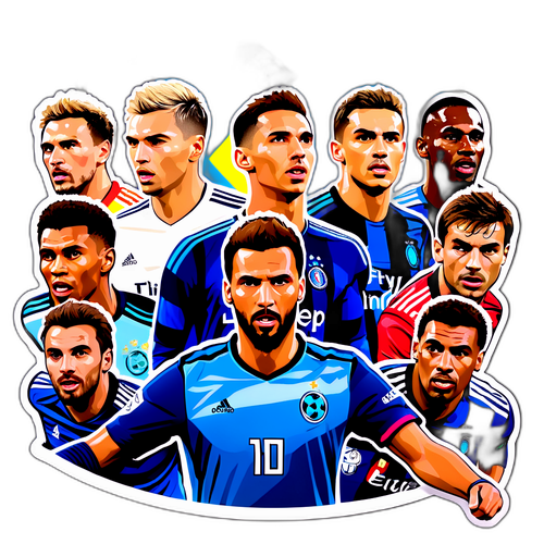 Яскравий стікер із standings Ліги чемпіонів та зображеннями найбільших футбольних зірок