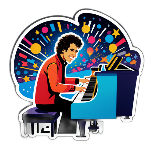 Diseño de una calcomanía de Charly García tocando el piano